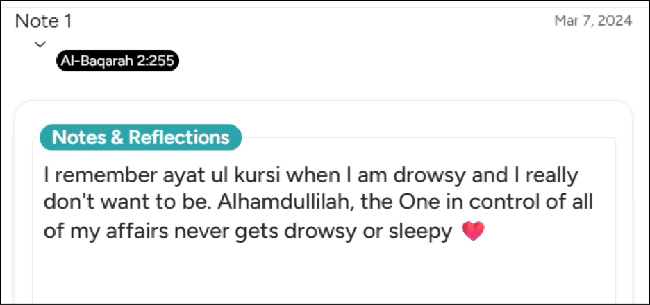 Example of personal reflection notes